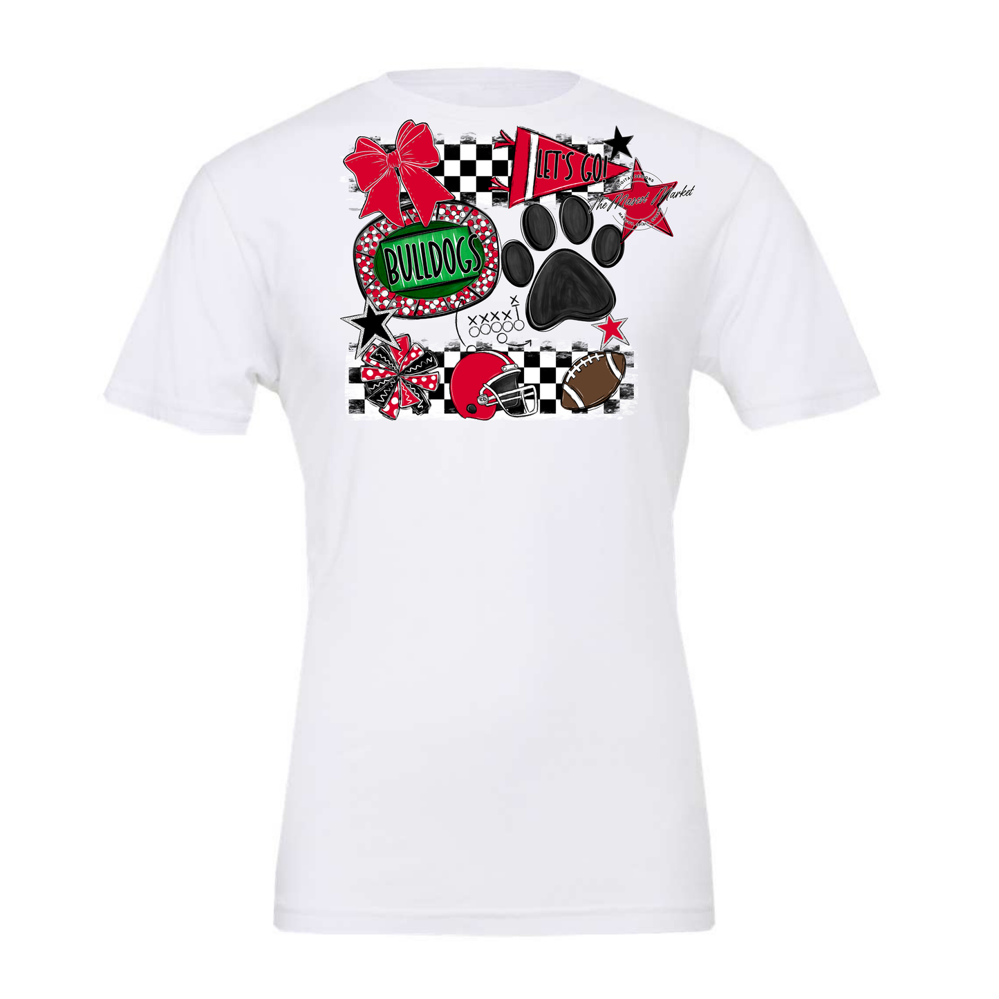 Bulldogs Checkers Mascot Spirit Design w Paw-Red