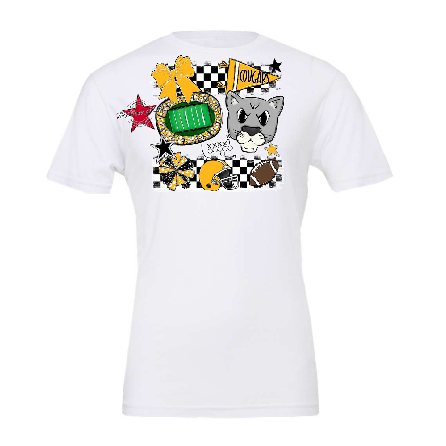 Cougars Checkers Mascot Spirit Design-Yellow