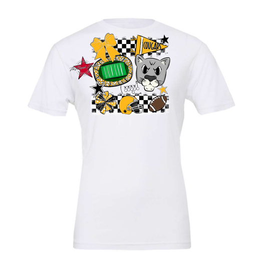 Cougars Checkers Mascot Spirit Design-Yellow