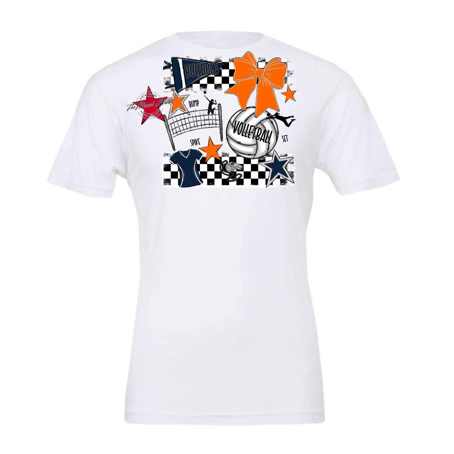 Bulldogs Checkers Volleyball Spirit Design-Navy-Orange