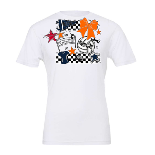 Bulldogs Checkers Volleyball Spirit Design-Navy-Orange