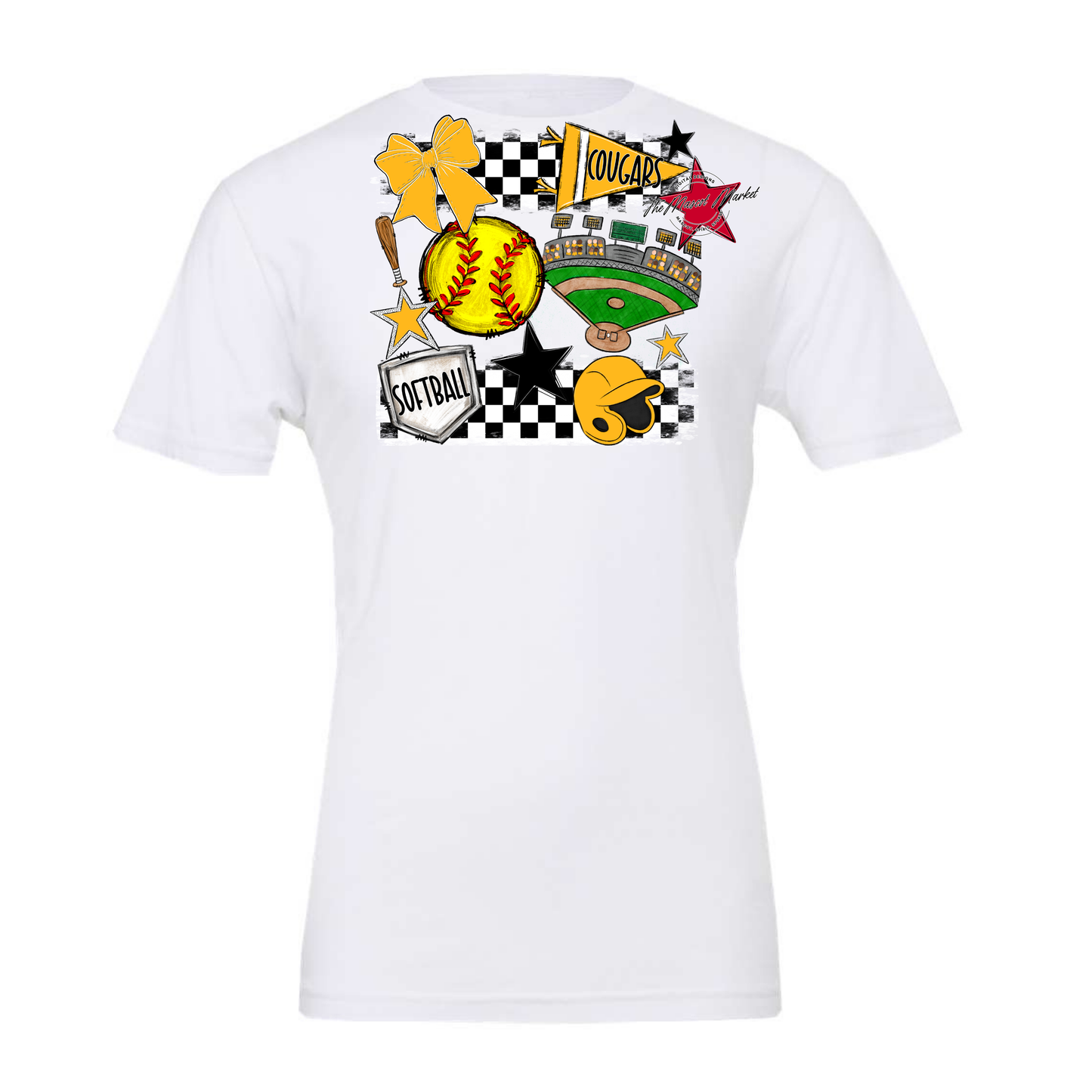 Cougars Checkers Softball Spirit Design-Yellow