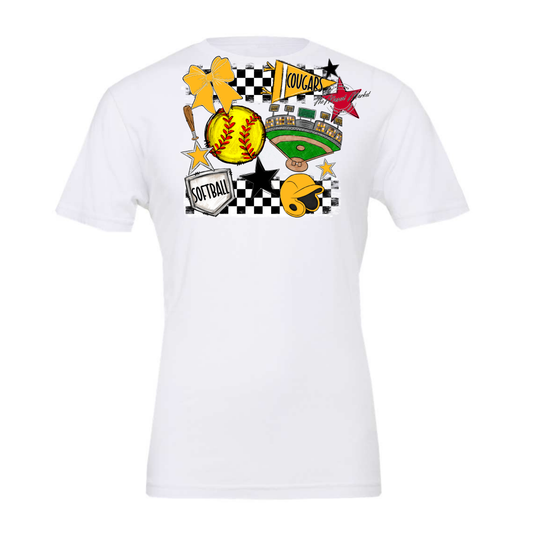 Cougars Checkers Softball Spirit Design-Yellow