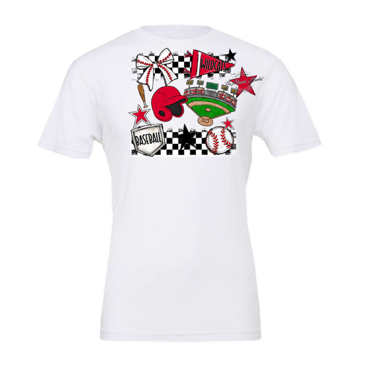 Wildcats Checkers Baseball Spirit Design-Red