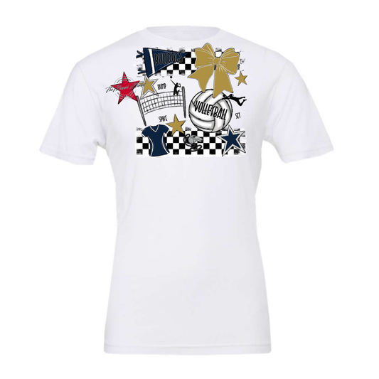 Bulldogs Checkers Volleyball Spirit Design-Navy-Gold