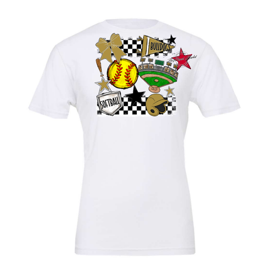 Bulldogs Checkers Softball Spirit Design-Gold