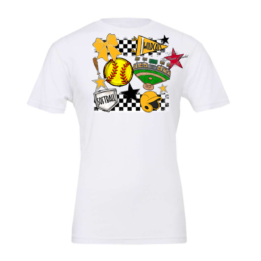 Wildcats Checkers Softball Spirit Design-Yellow