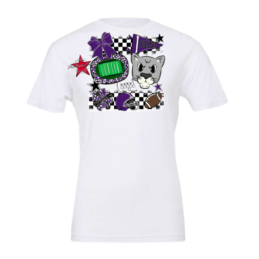 Cougars Checkers Mascot Spirit Design-Purple
