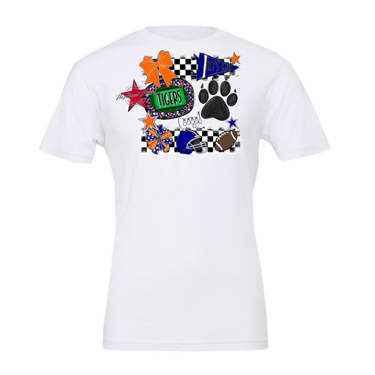 Tigers Checkers Mascot Spirit Design w Paw-Blue-Orange