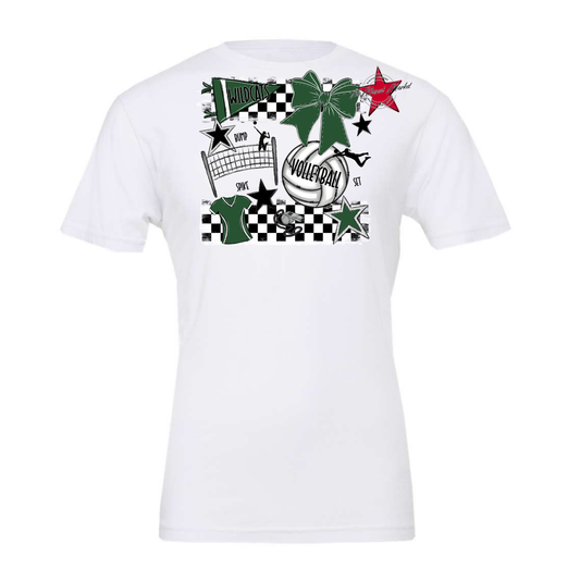 Wildcats Checkers Volleyball Spirit Design-Green