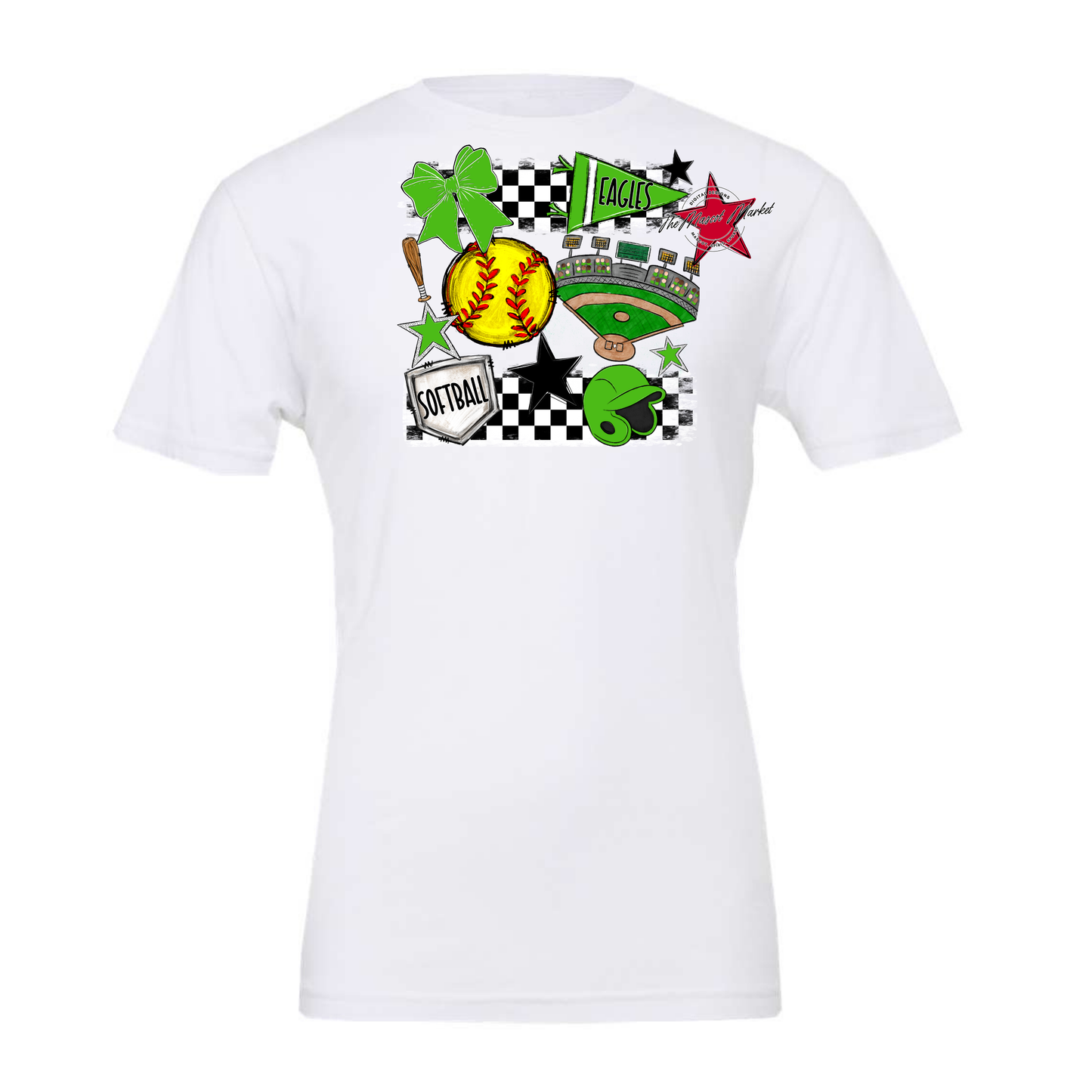 Eagles Softball Checkers Design-Bright Green