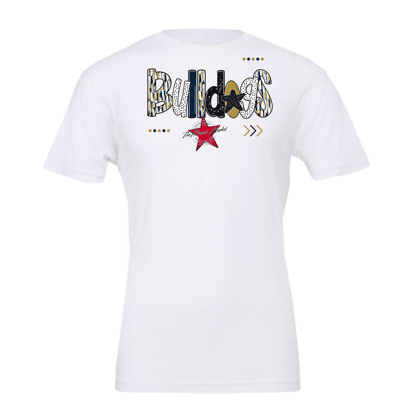 Bulldogs Brushstroke Alpha w Arrows-Navy-Gold