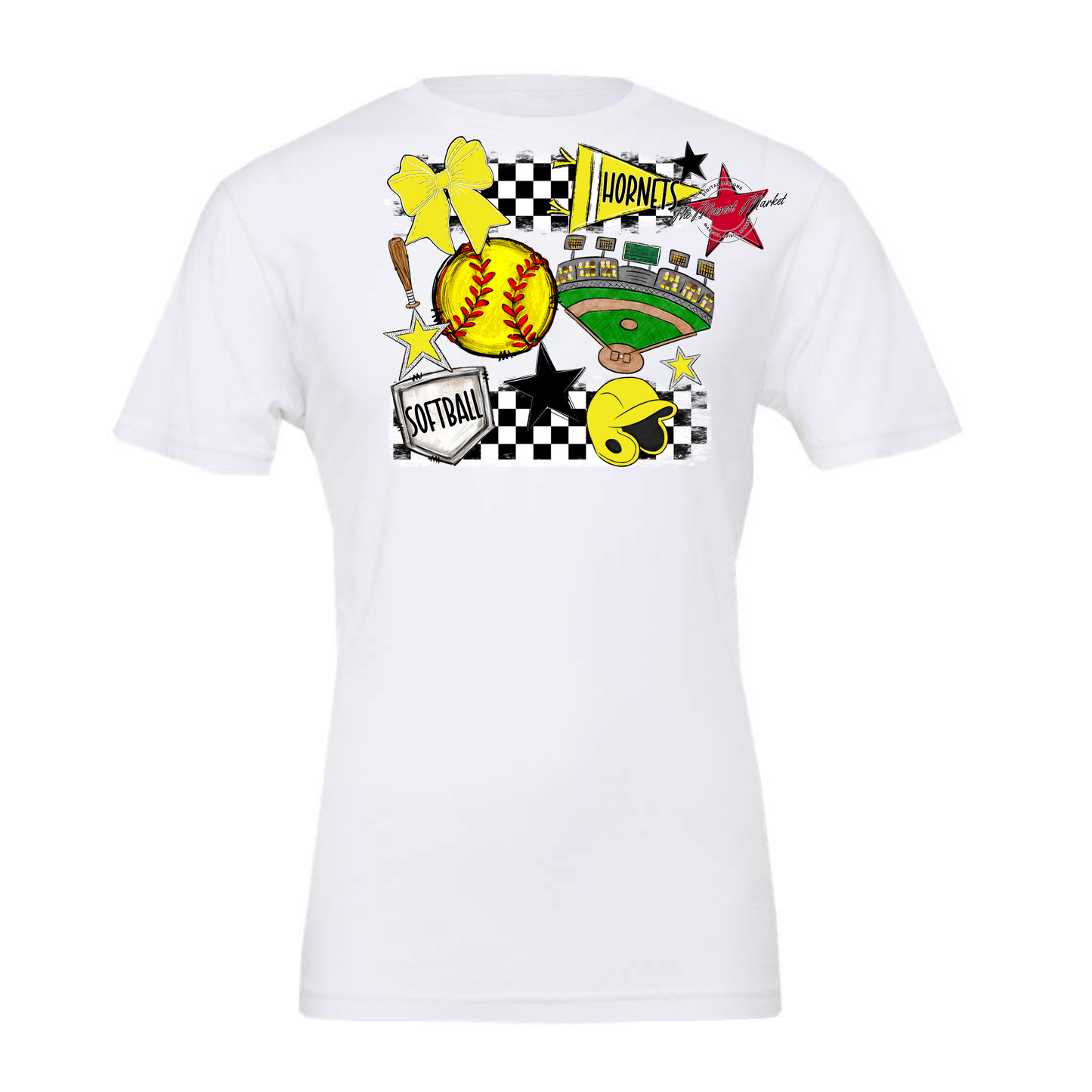 Hornets Checkers Softball Spirit Design-Bright Yellow