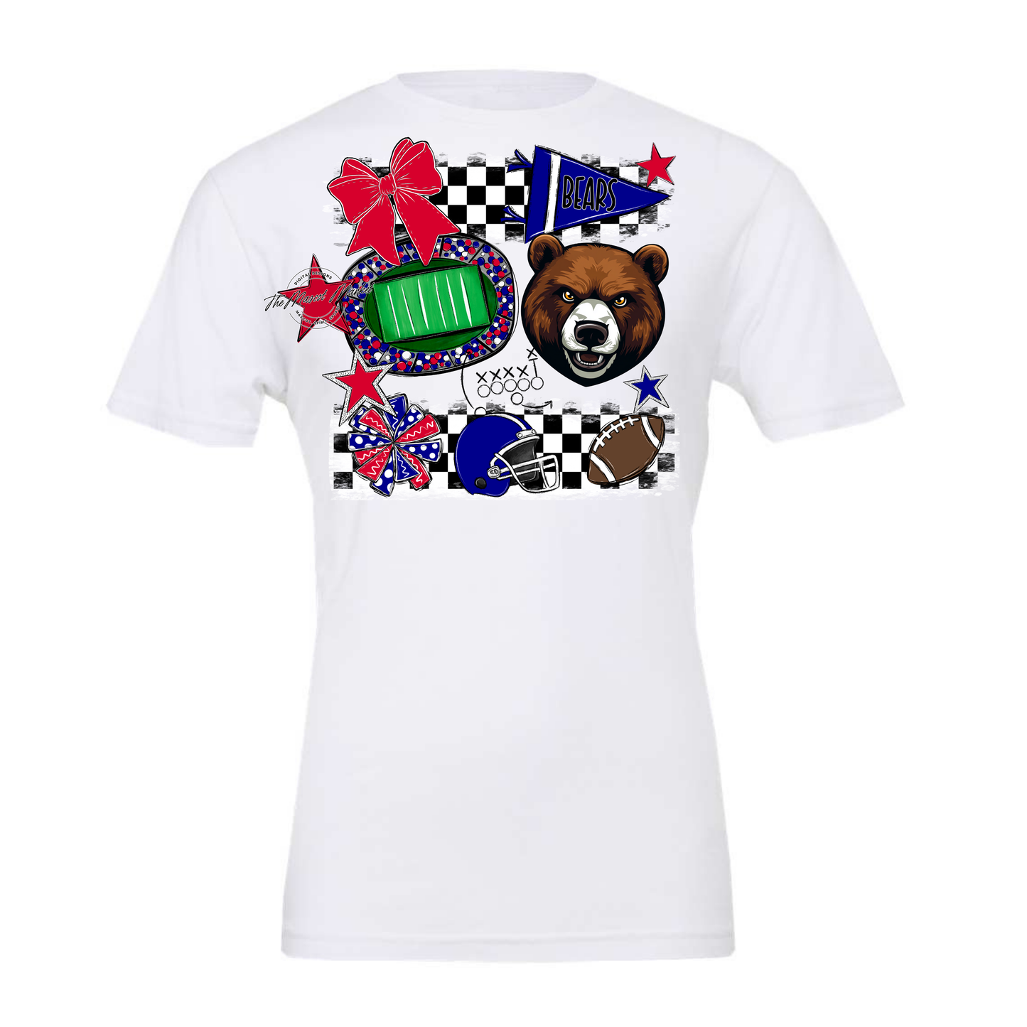Bears Checker Mascot Spirit Design-Blue-Red