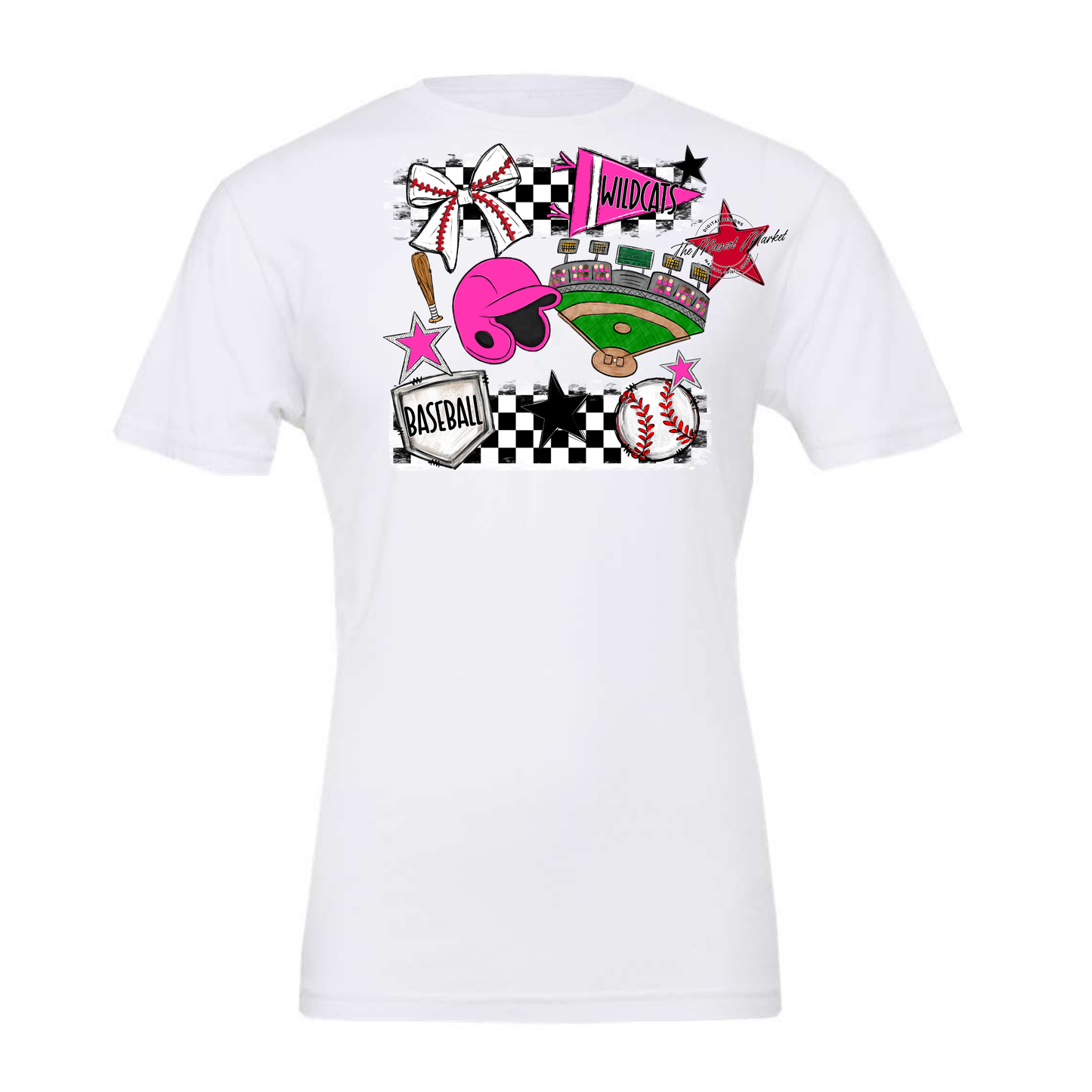 Wildcats Checkers Baseball Spirit Design-Pink