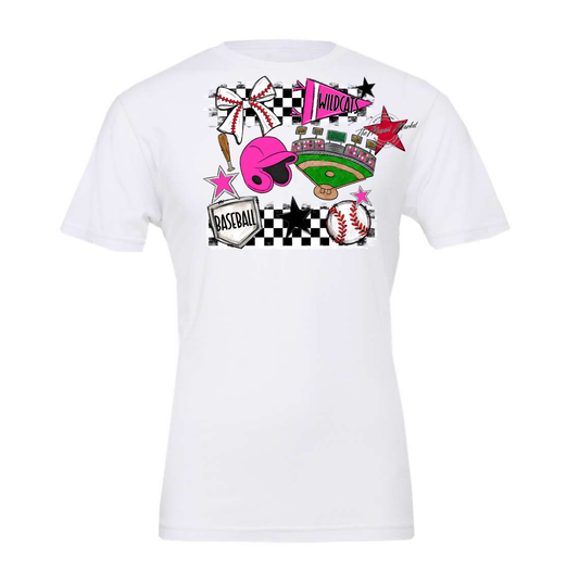 Wildcats Checkers Baseball Spirit Design-Pink