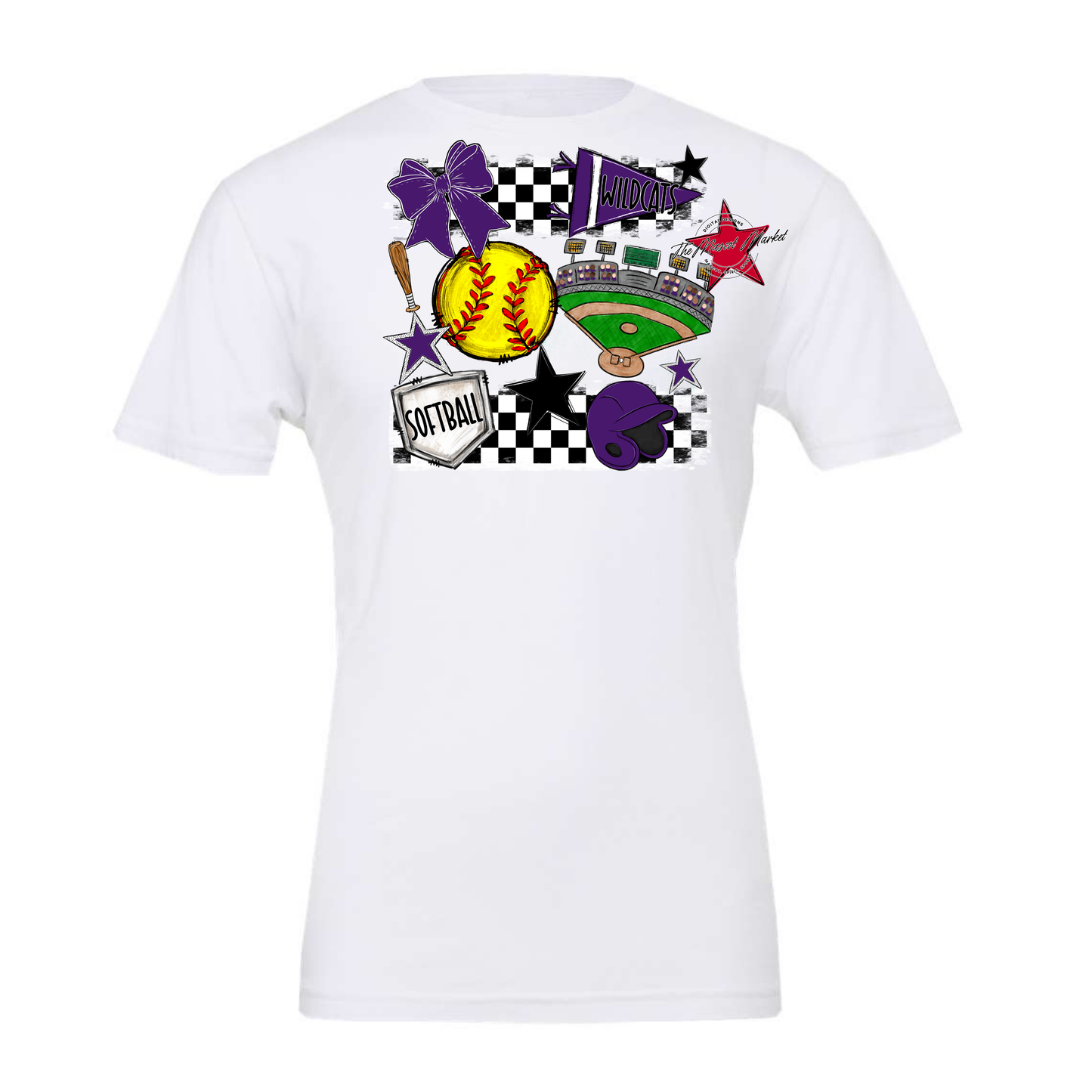 Wildcats Checkers Softball Spirit Design-Purple