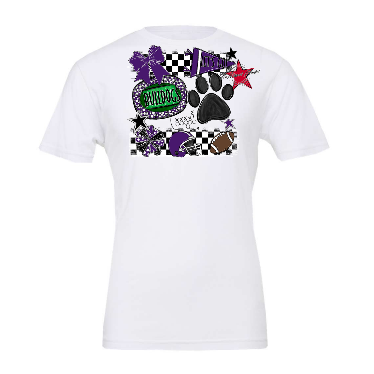 Bulldogs Checkers Mascot Spirit Design w Paw-Purple