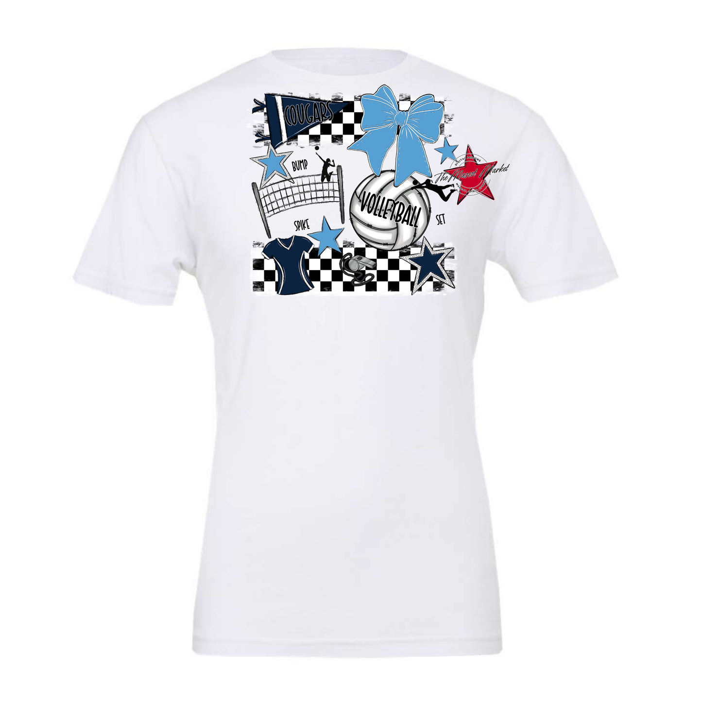 Cougars Checkers Volleyball Spirit Design-Navy-Carolina Blue