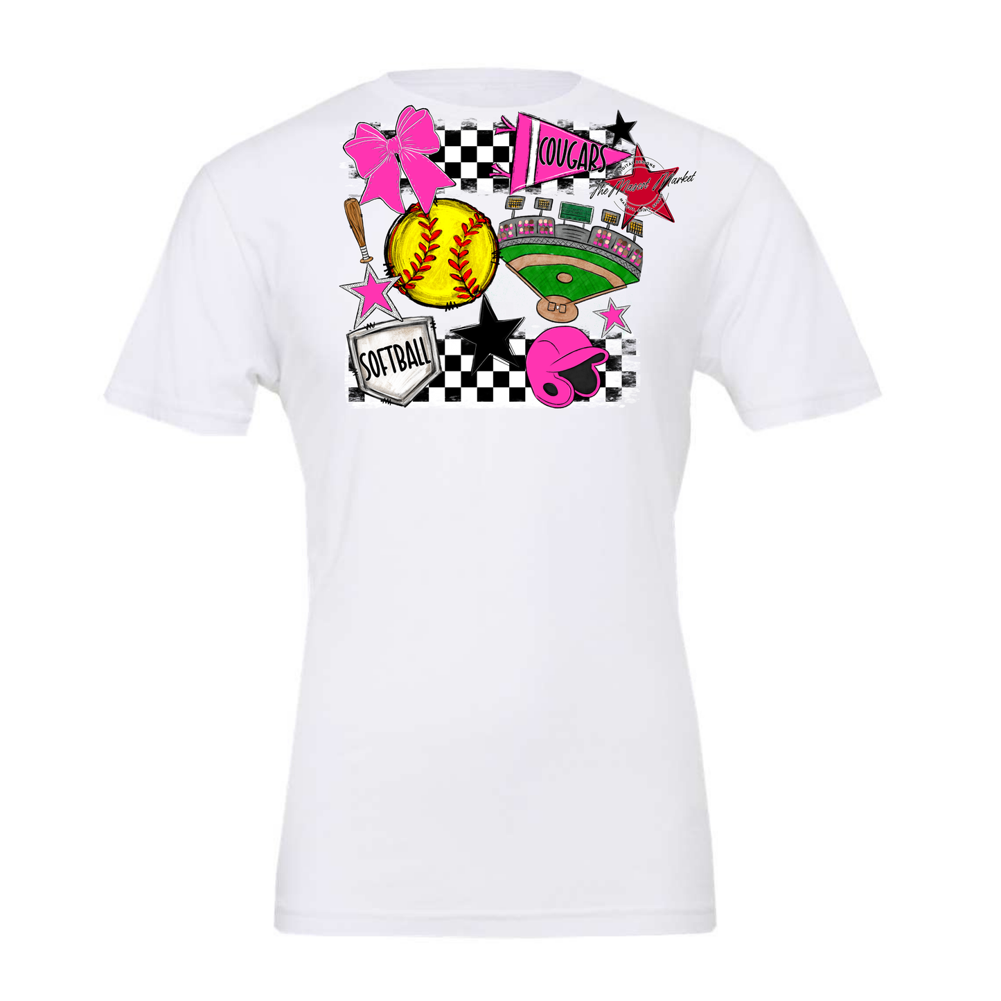Cougars Checkers Softball Spirit Design-Pink