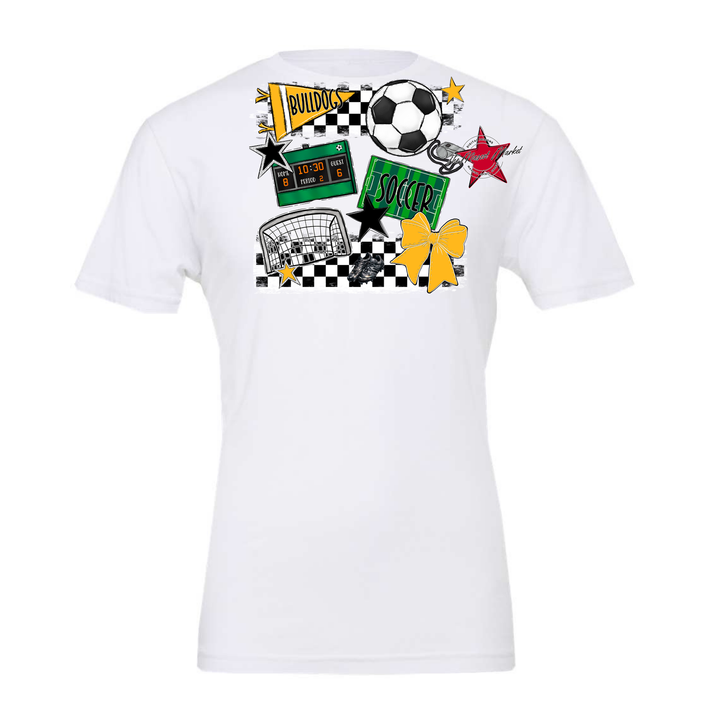 Bulldogs Checkers Soccer Spirit Design-Yellow