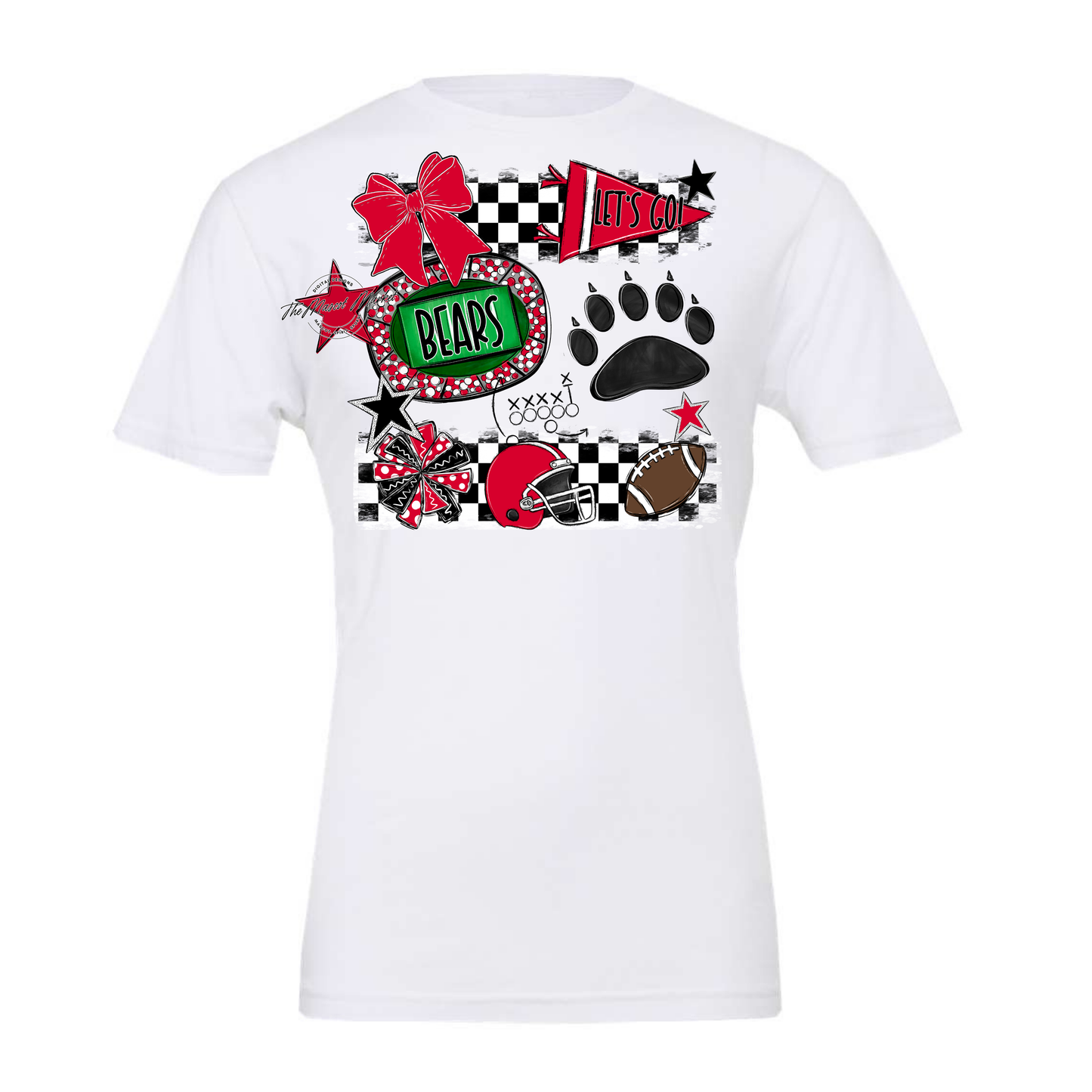 Bears Checker Spirit Design w Paw-Red