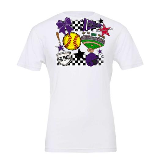 Cougars Checkers Softball Spirit Design-Purple