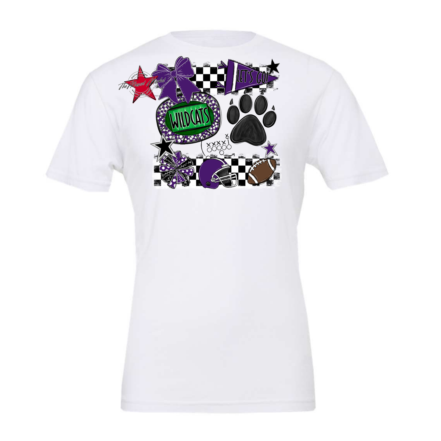 Wildcats Checkers Mascot Spirit Design w Paw-Purple