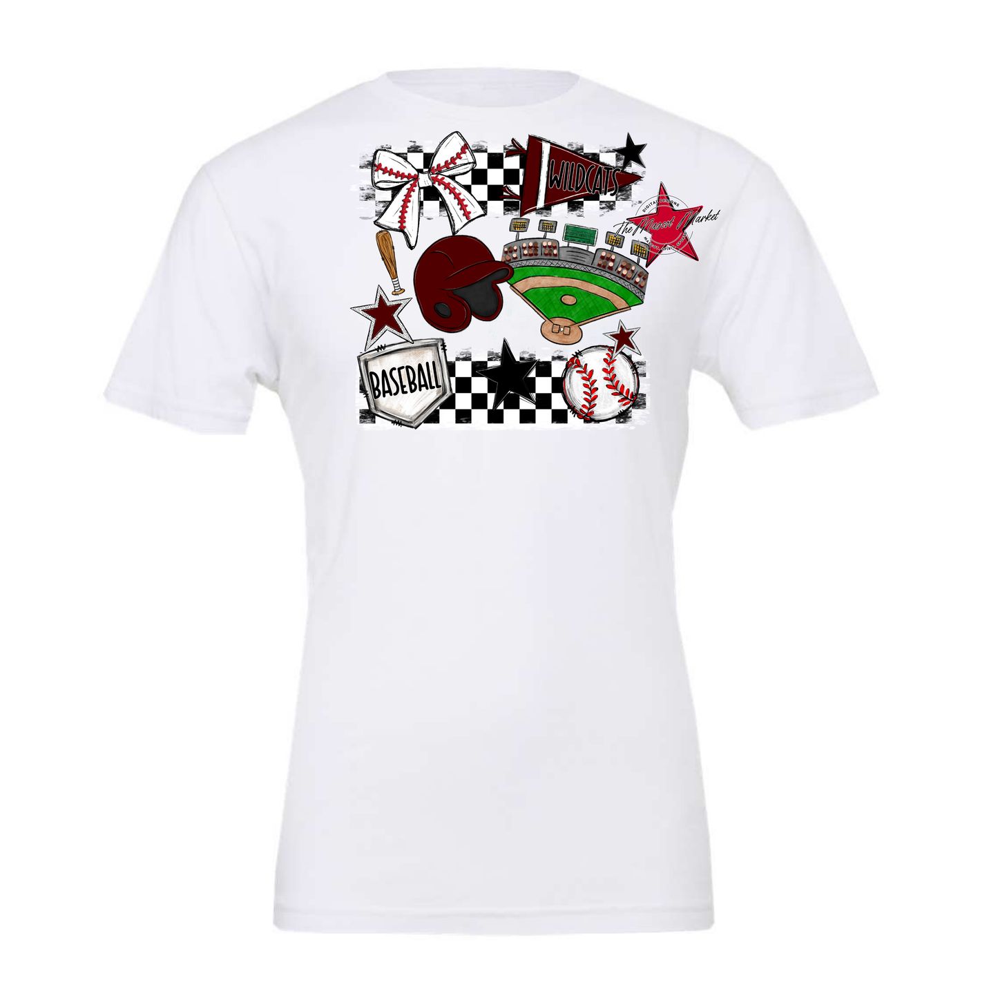 Wildcats Checkers Baseball Spirit Design-Maroon