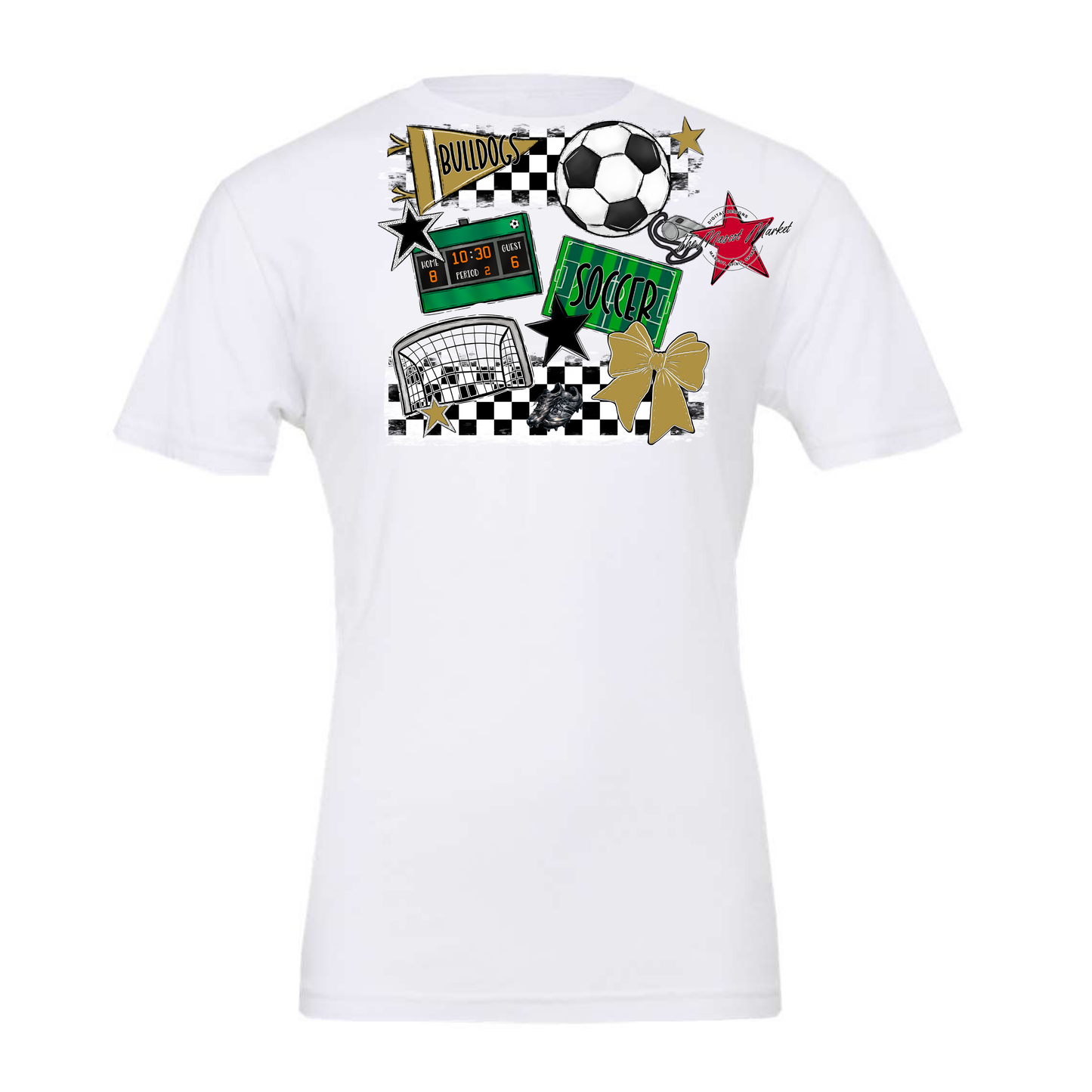 Bulldogs Checkers Soccer Spirit Design-Gold