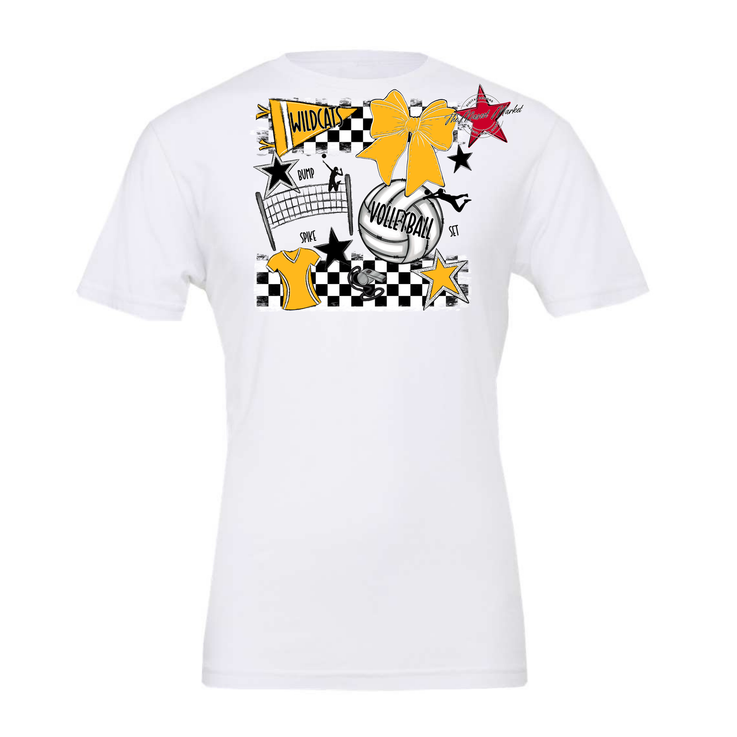Wildcats Checkers Volleyball Spirit Design-Yellow