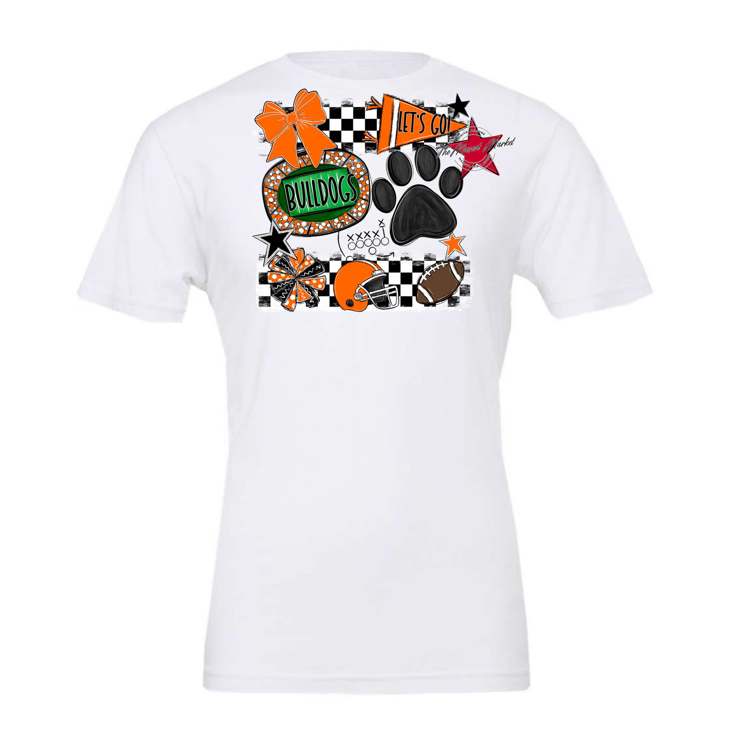 Bulldogs Checkers Mascot Spirit Design w Paw-Orange