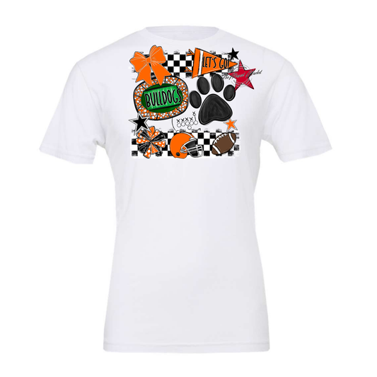 Bulldogs Checkers Mascot Spirit Design w Paw-Orange