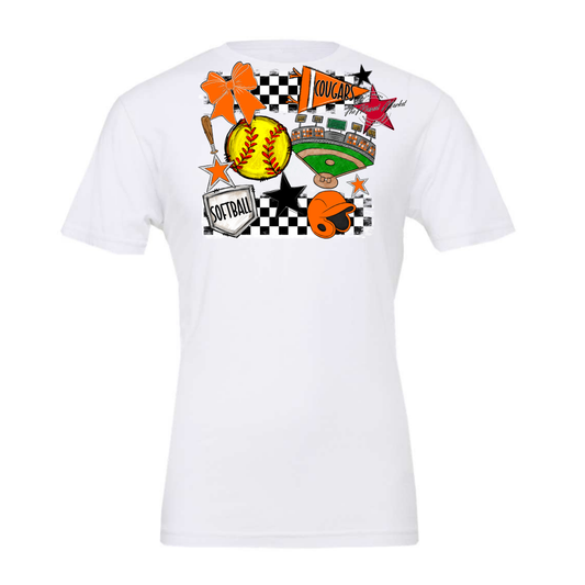 Cougars Checkers Softball Spirit Design-Orange