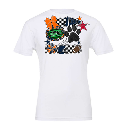 Bulldogs Checkers Mascot Spirit Design w Paw-Navy-Orange