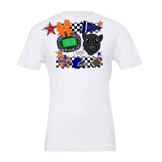 Panthers Checkers Mascot Spirit Design-Blue-Orange