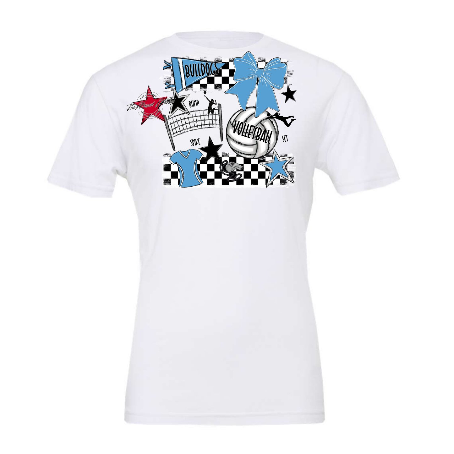 Bulldogs Checkers Volleyball Spirit Design-Carolina Blue