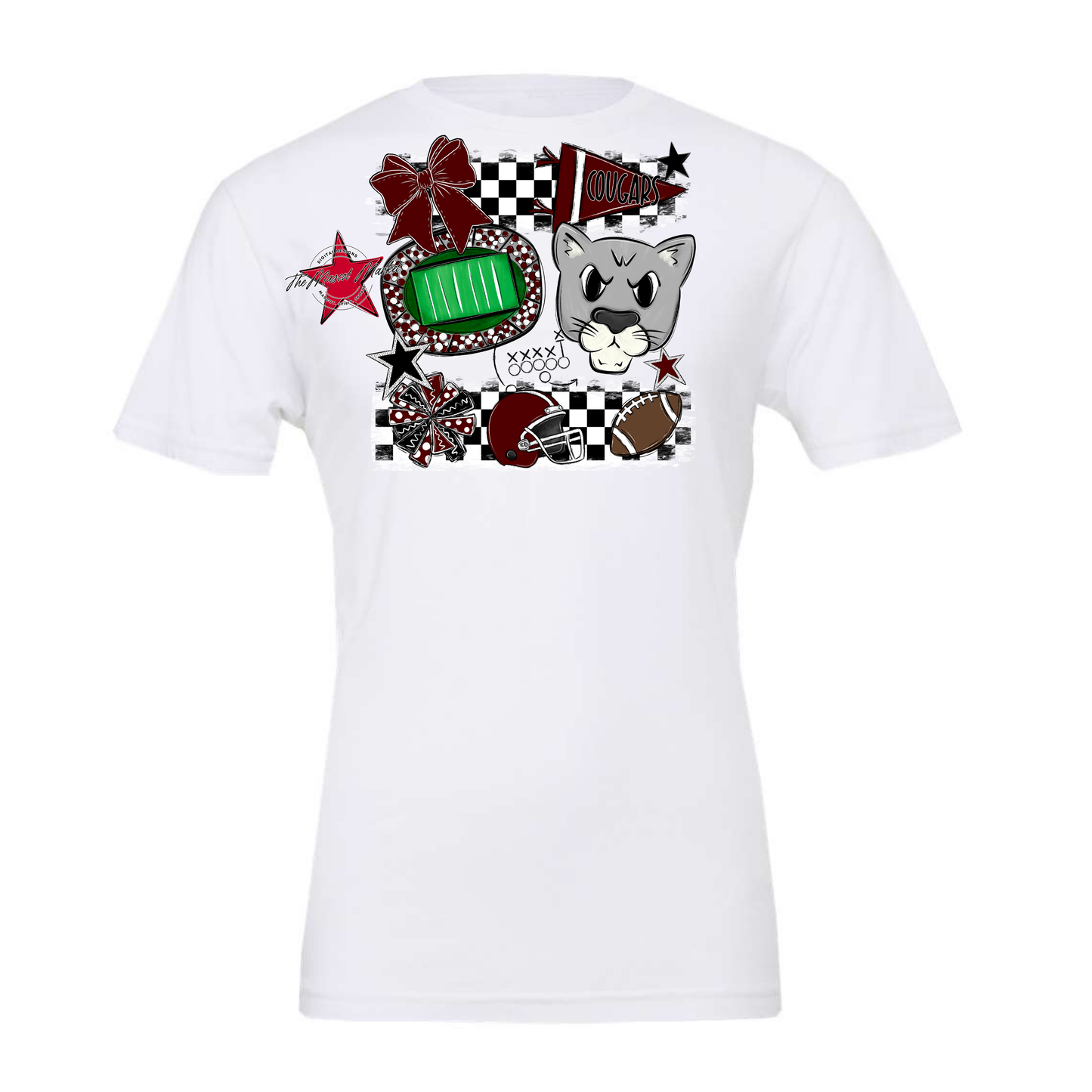 Cougars Checkers Mascot Spirit Design-Maroon