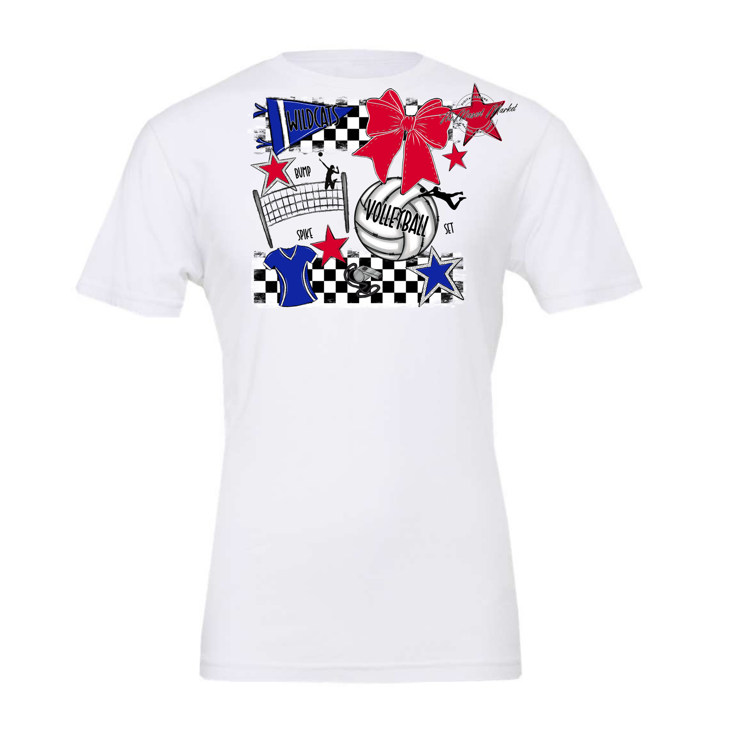 Wildcats Checkers Volleyball Spirit Design-Blue-Red