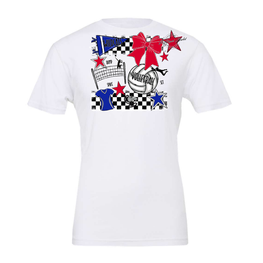 Wildcats Checkers Volleyball Spirit Design-Blue-Red