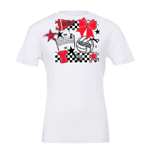 Bulldogs Checkers Volleyball Spirit Design-Bright Red