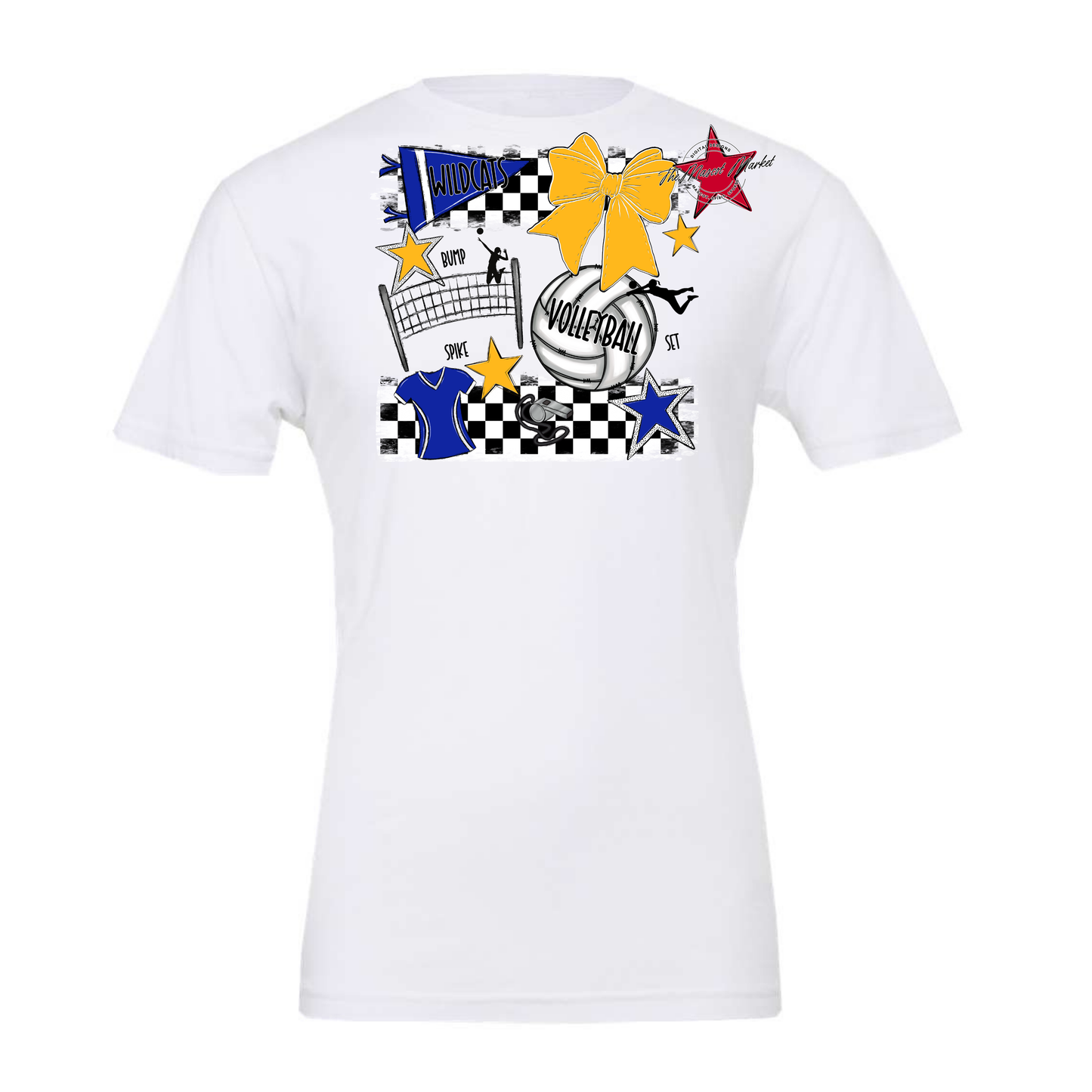 Wildcats Checkers Volleyball Spirit Design-Blue-Yellow