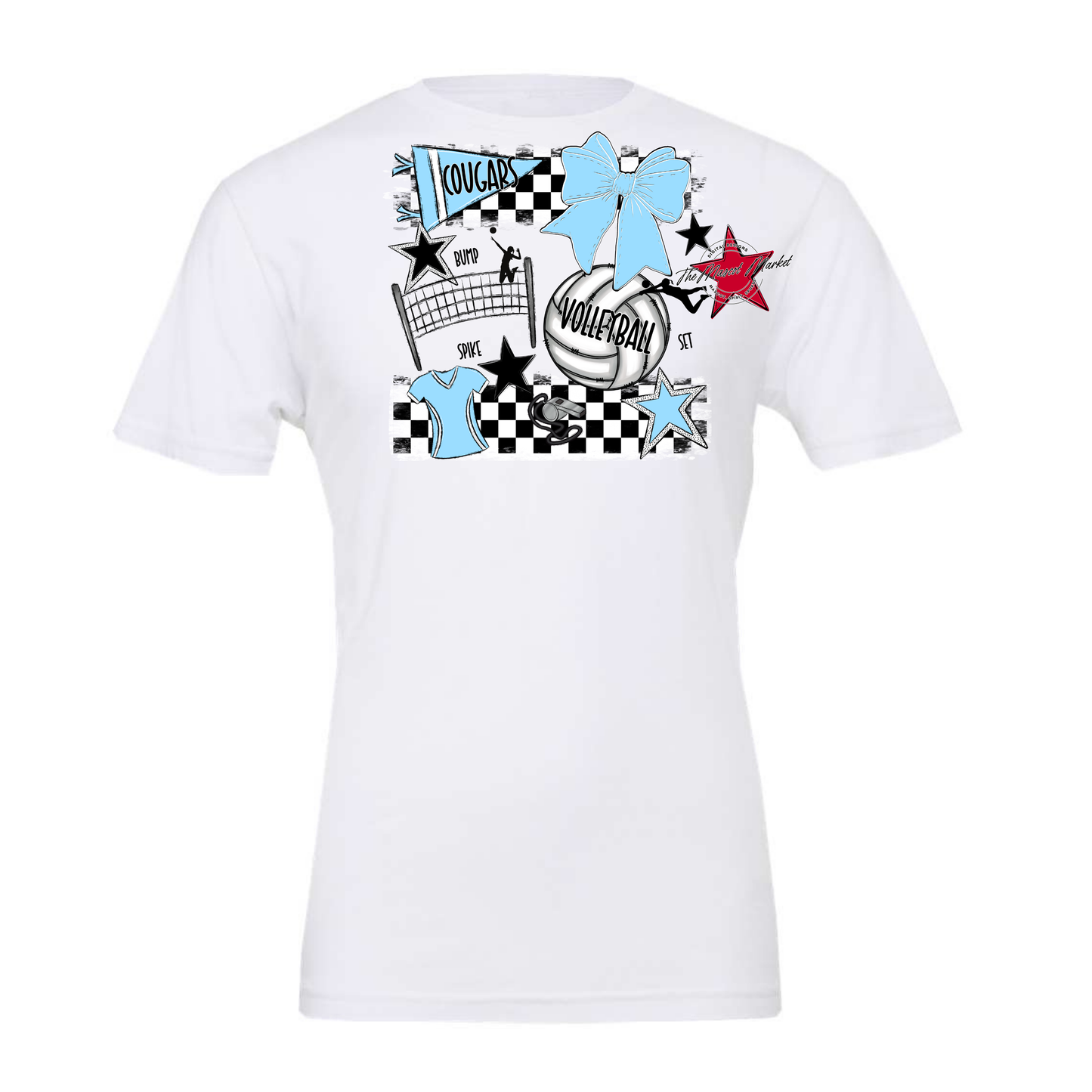 Cougars Checkers Volleyball Spirit Design-Columbia Blue