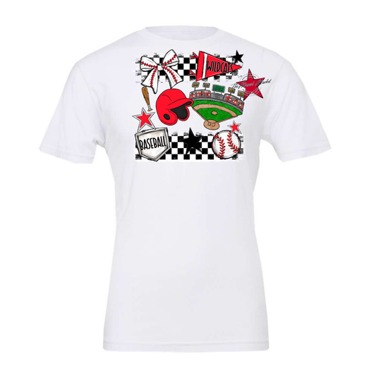 Wildcats Checkers Baseball Spirit Design-Bright Red