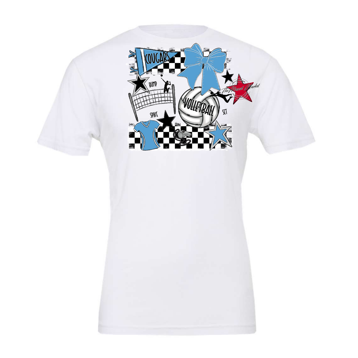 Cougars Checkers Volleyball Spirit Design-Carolina Blue