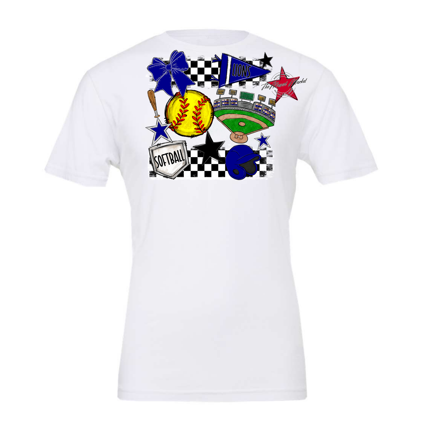 Lions Checkers Softball Spirit Design-Blue