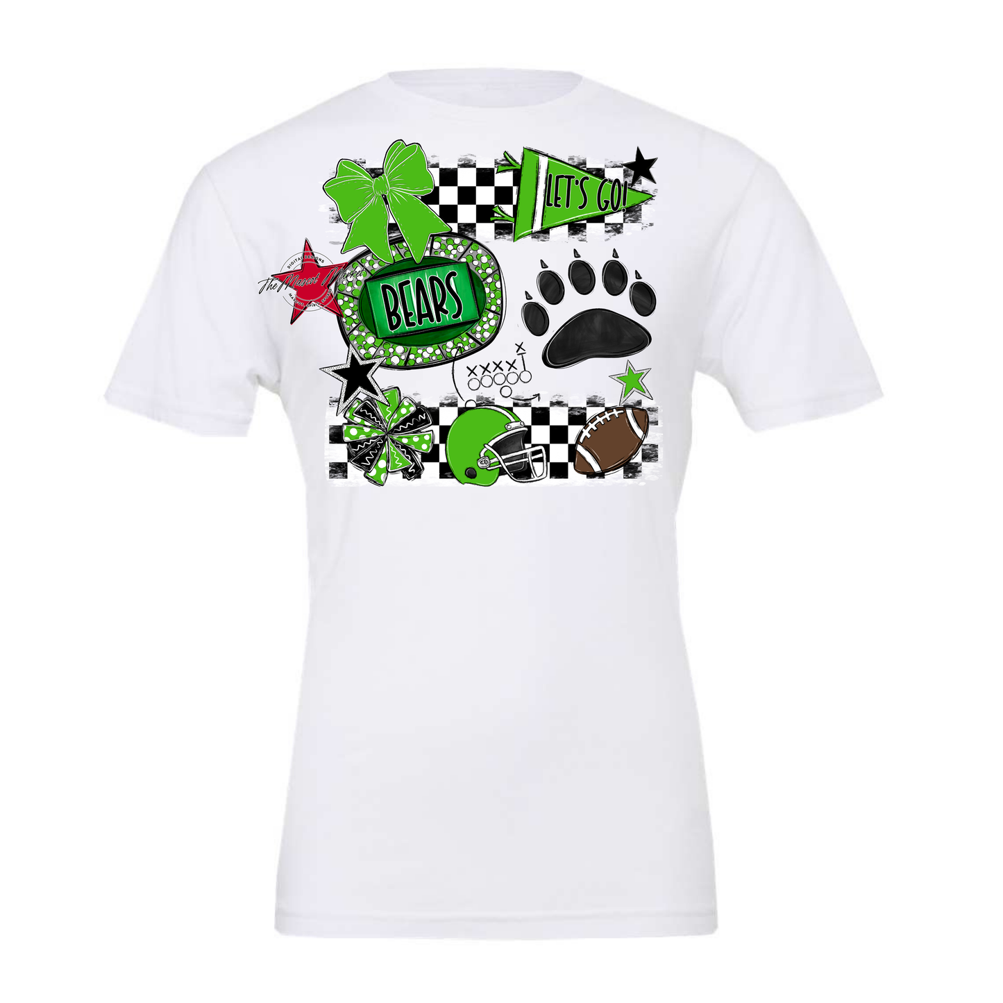 Bears Checker Spirit Design w Paw-Bright Green