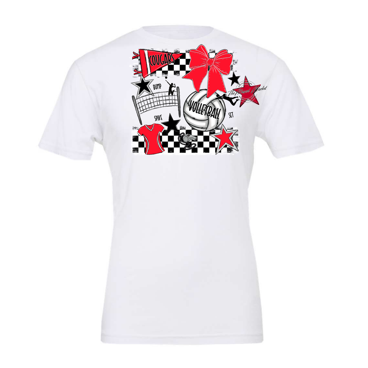 Cougars Checkers Volleyball Spirit Design-Bright Red