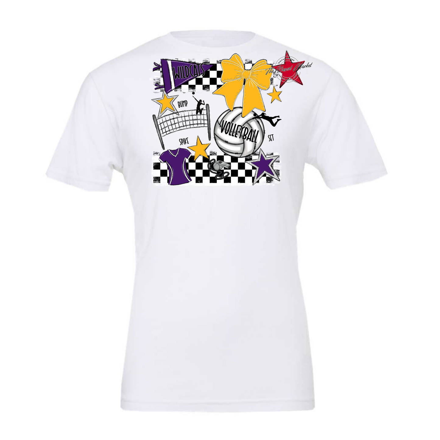 Wildcats Checkers Volleyball Spirit Design-Purple-Yellow