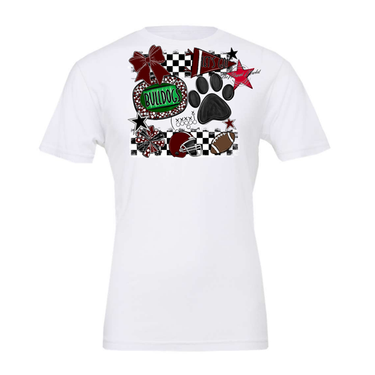 Bulldogs Checkers Mascot Spirit Design w Paw-Maroon